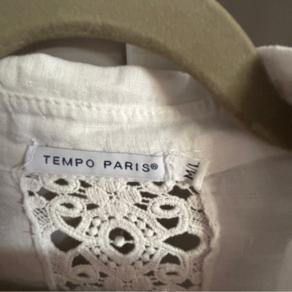 Tempo Paris 100% Linen Size M/L Made In Italy Sleeveless Shirt dress W/Lace Back - Picture 7 of 8